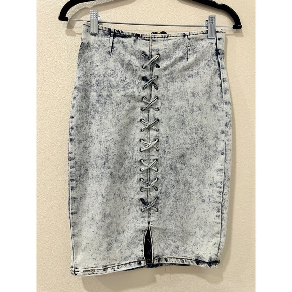 Roma Studio Dresses & Skirts - Roma Studio Womens Acid Wash Lace Up Corset Pencil Skirt Blue Size M